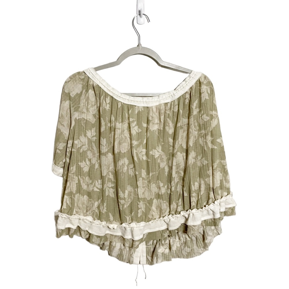 Free People Top Perfect Day Gathered Shirt Floral Green Size Medium NWT - Picture 3 of 4